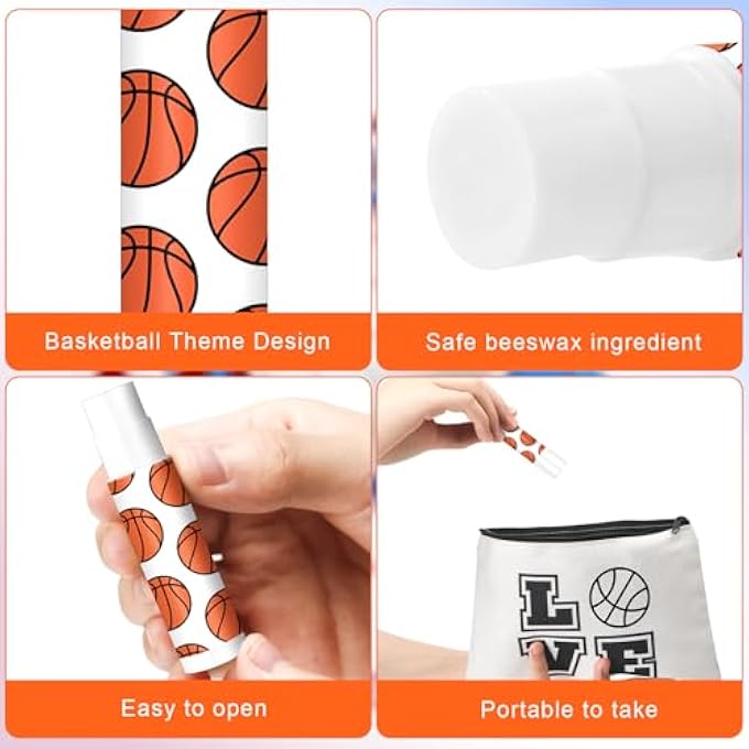 Heigble 24 PCS LIP BALM FOR TEAM GIFTS SPORTS MOISTURIZING JASMINE TASTE LIPSTICK FOR WOMEN PLAYERS SPORTS TEACHERS FANS PARTY FAVORS SUPPLIES(BASKETBALL) - Image 3